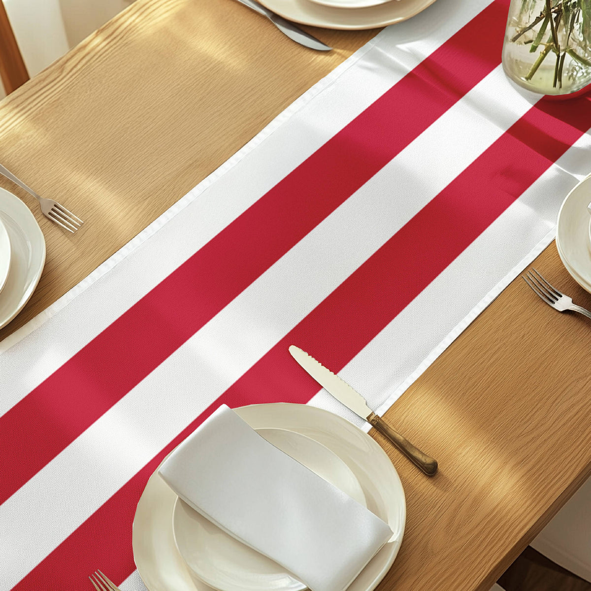 Red & White Cabana Stripe Table Runner