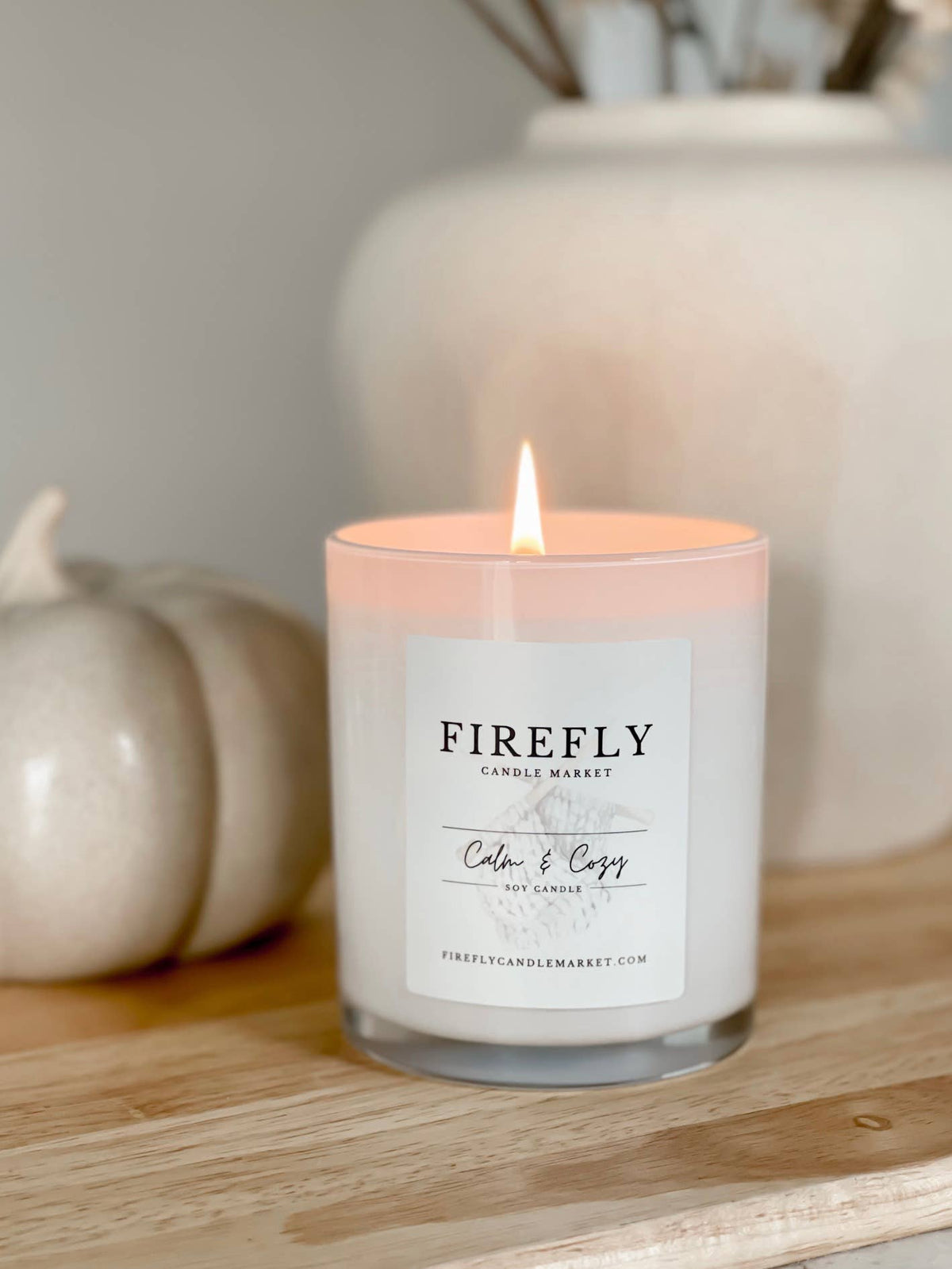 Firefly Candle Market - White Vessel Candle with Watercolor Label: Lava
