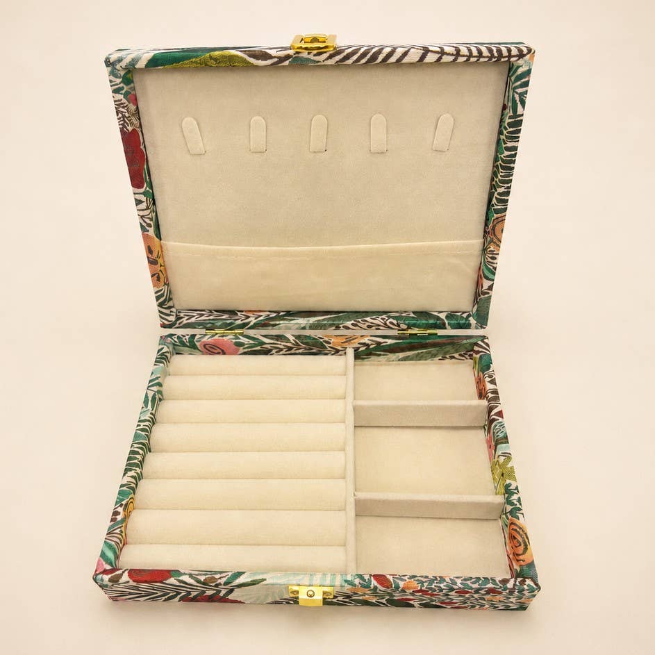 Floral Jewelry Box, White Print
