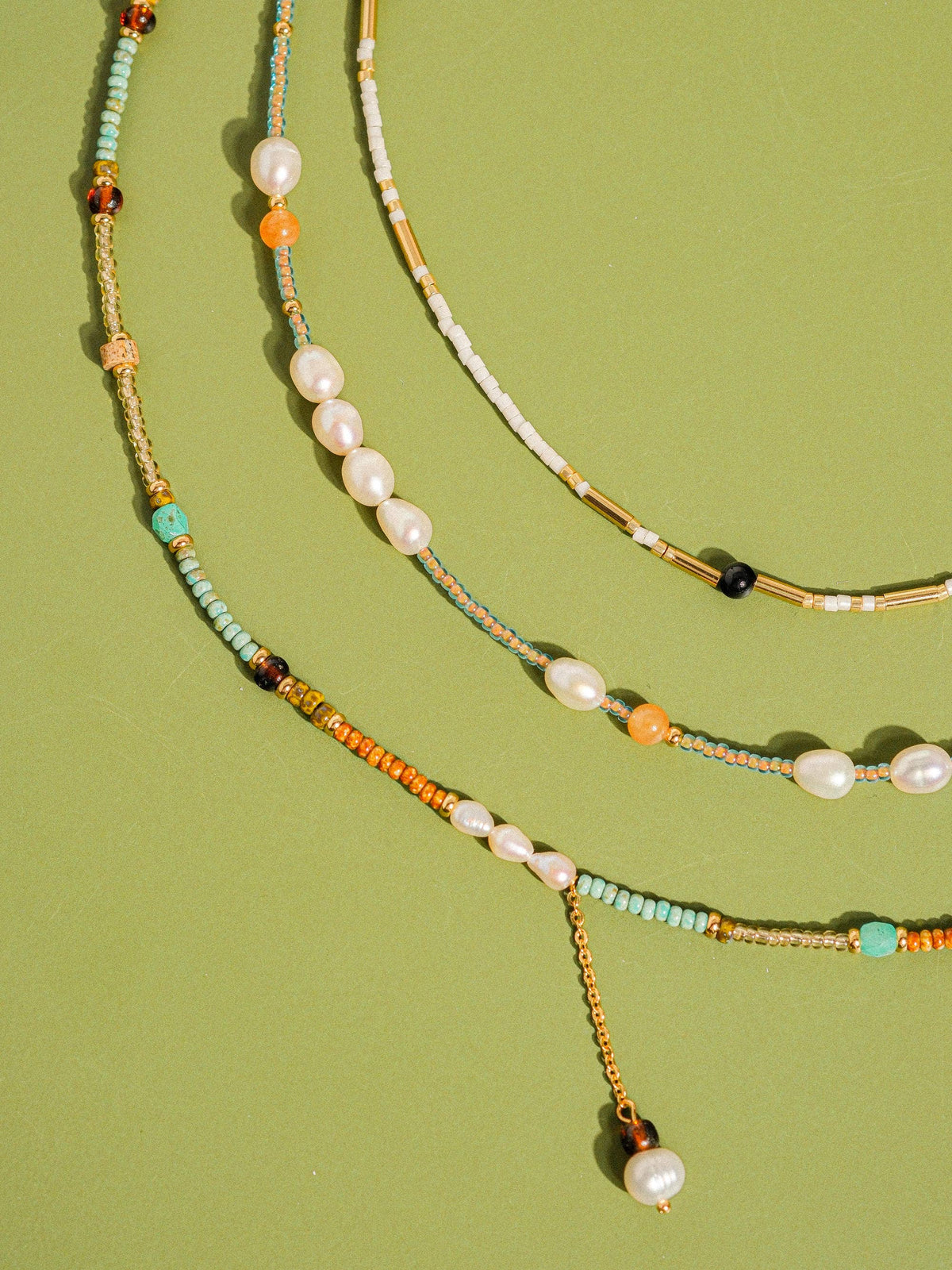 18K Handmade  Bohemian Beaded Stack Necklaces: Odette-Light Blue