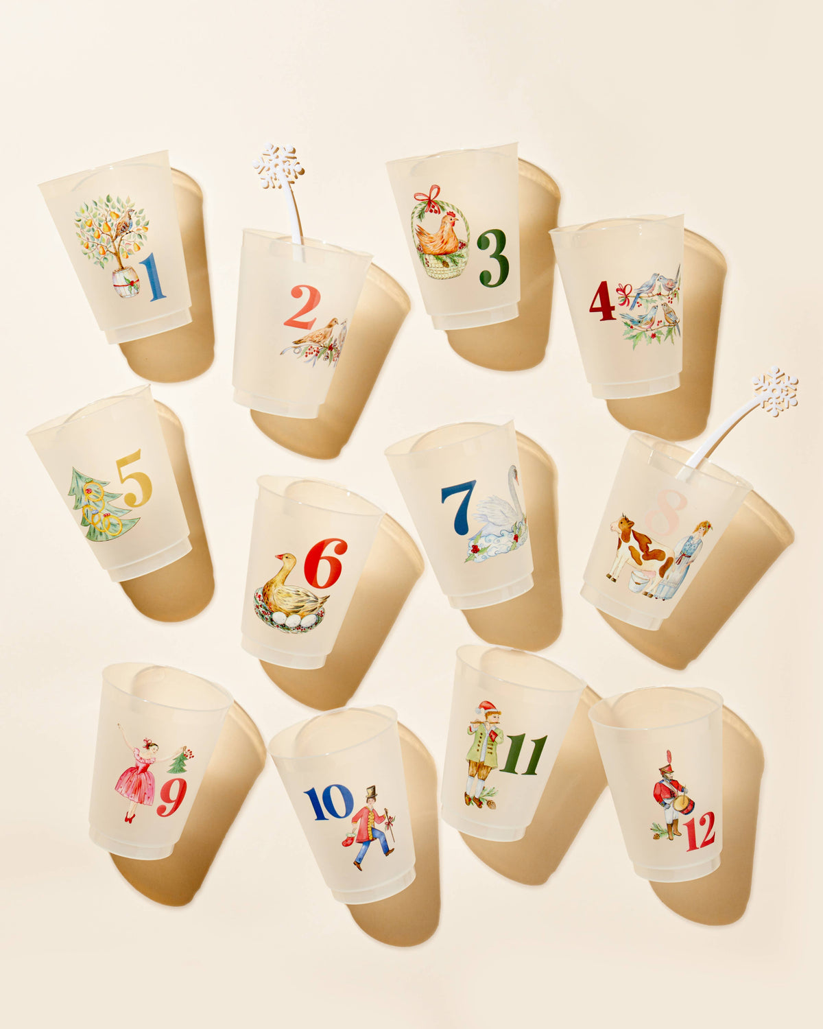 12 Days of Christmas Frosted Cups / Set of 12 Cups