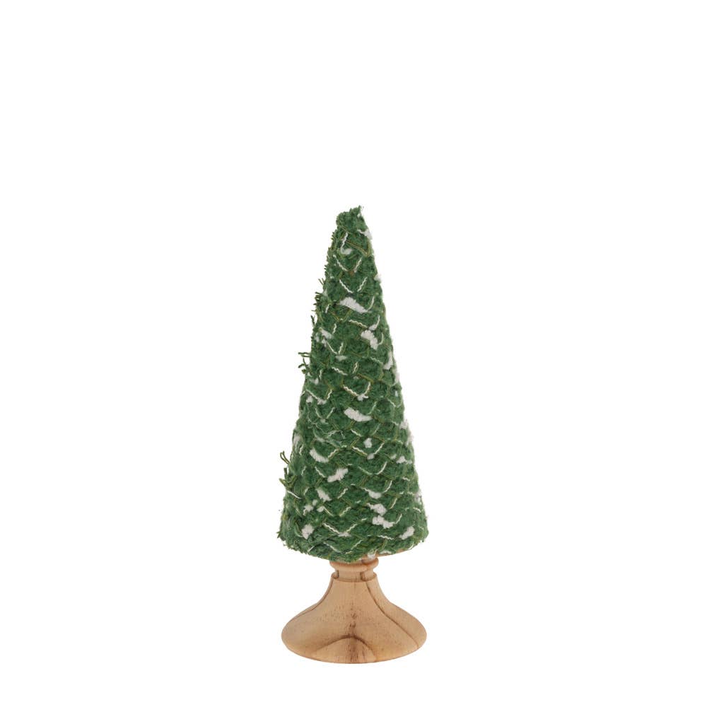 6.5" Tall Wool Green & White Cone Tree Christmas