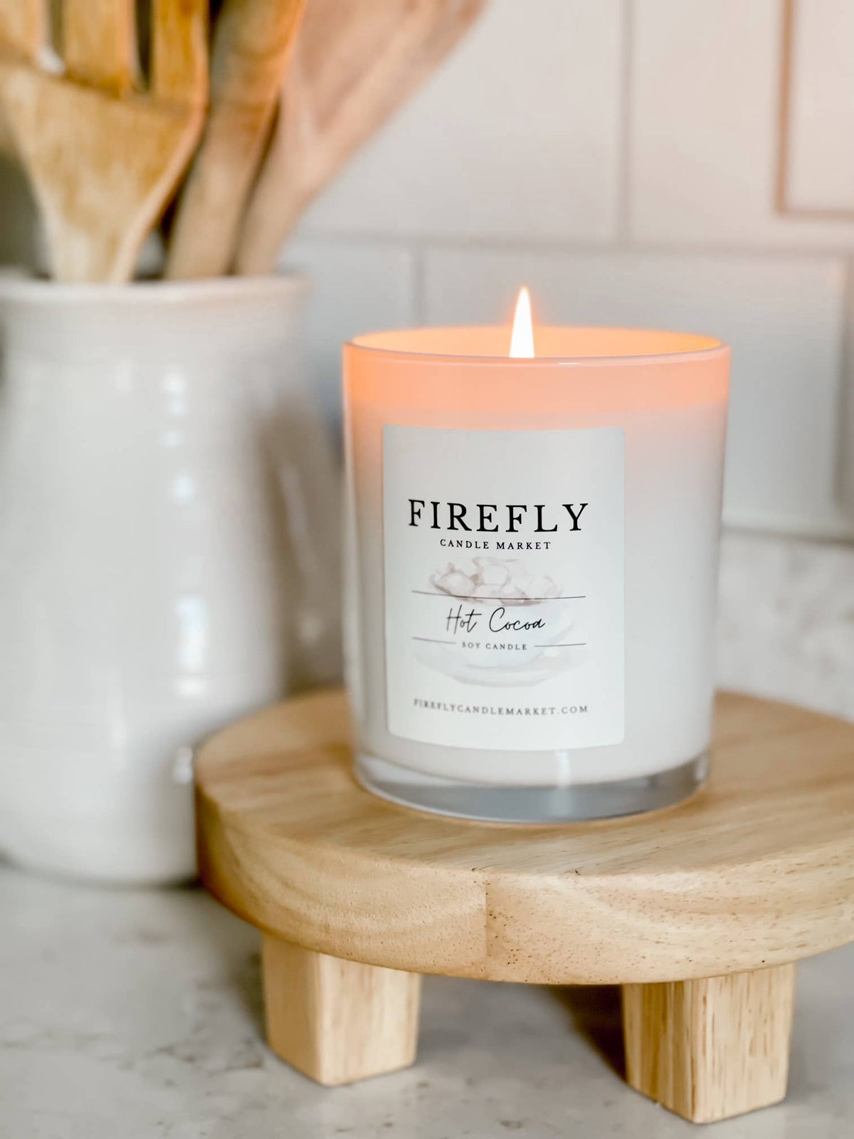 Firefly Candle Market - White Vessel Candle with Watercolor Label: Lava