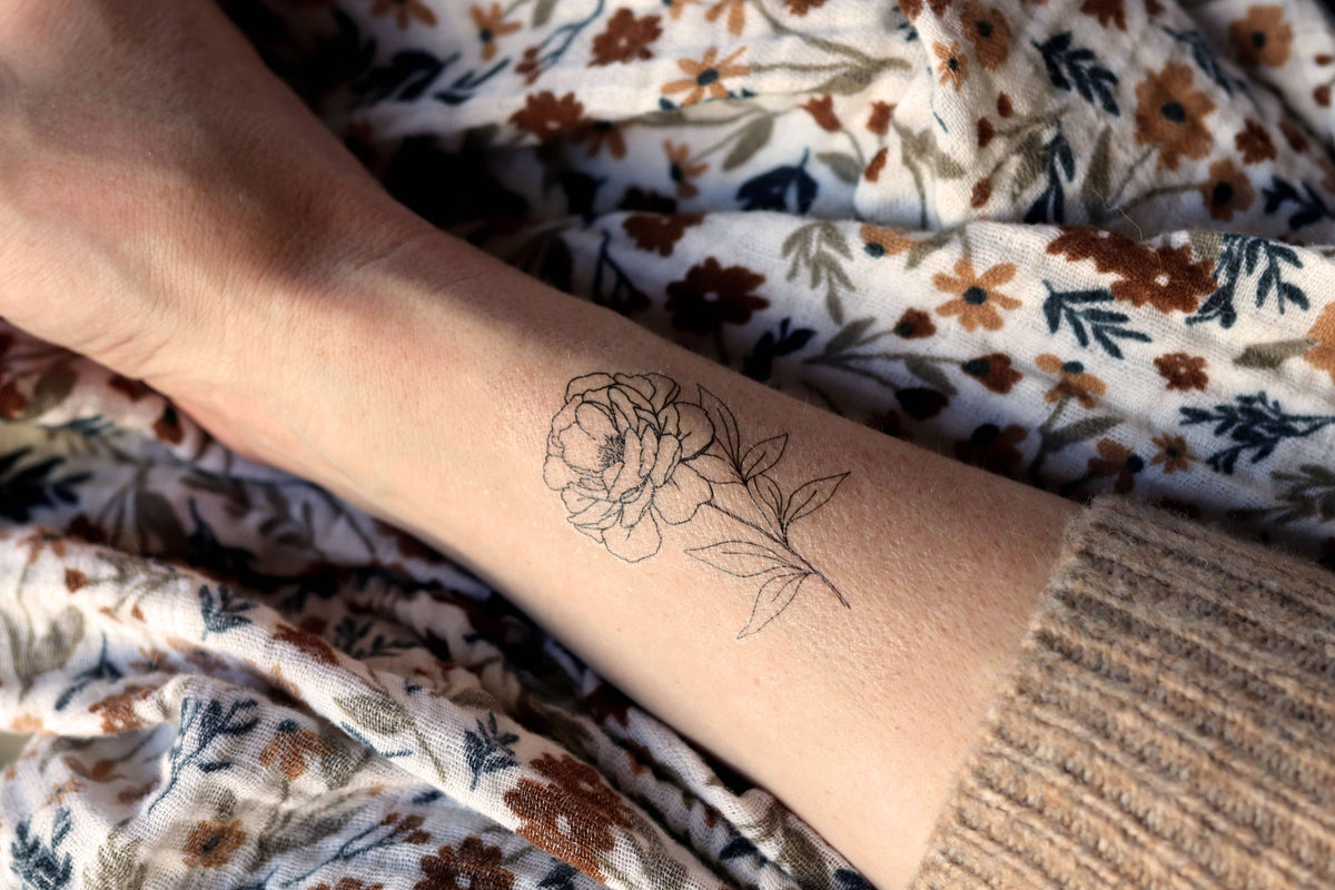 Saint Tattoos - September Birth Flower - Peony Temporary Tattoos: White