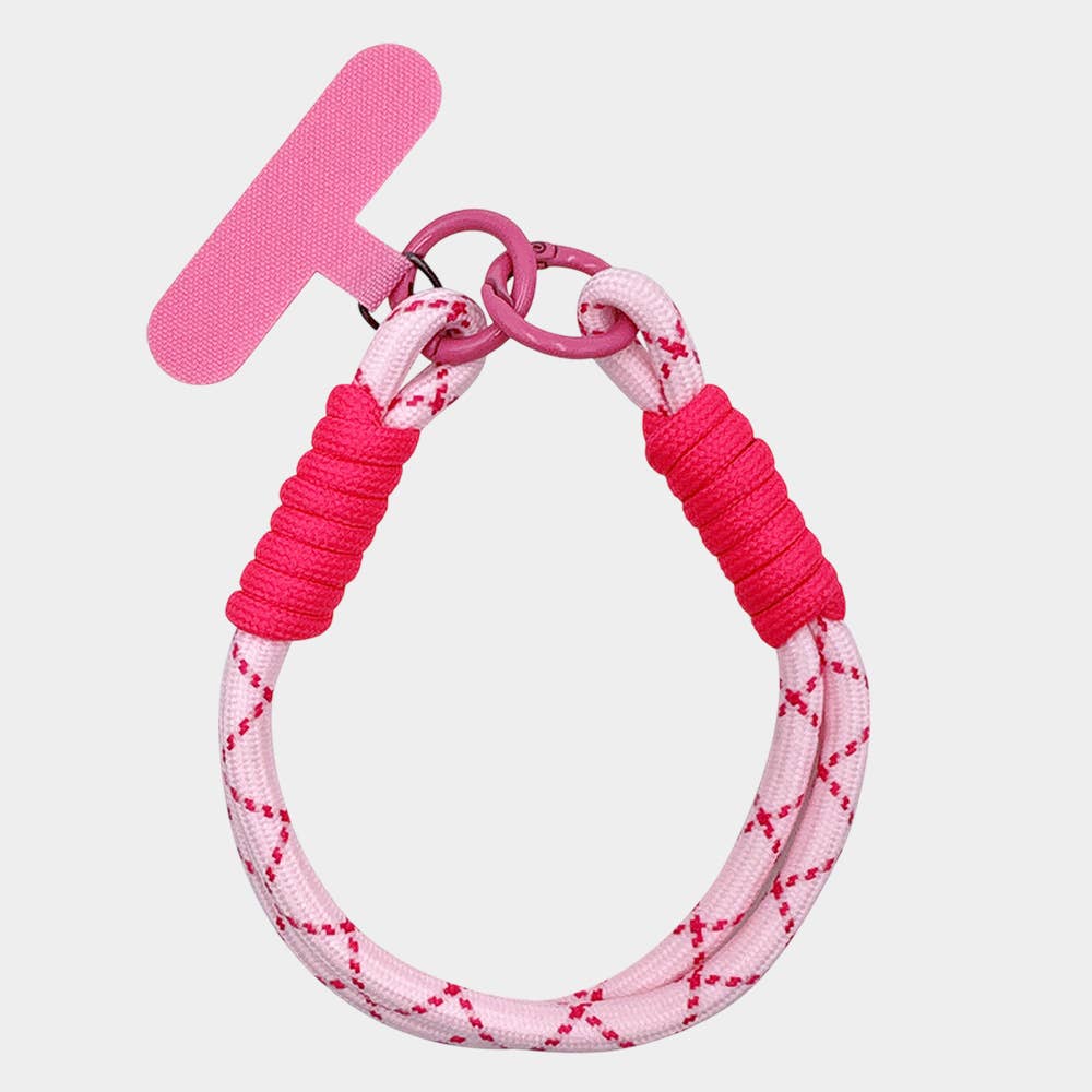 Candy Color Double Loop Phone Wrist Strap / Keychain: Pink