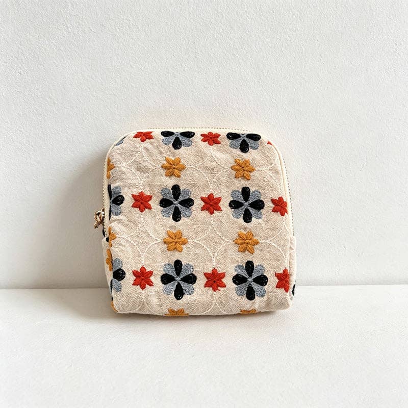 Embroidered Cotton Linen Jewelry Pouch