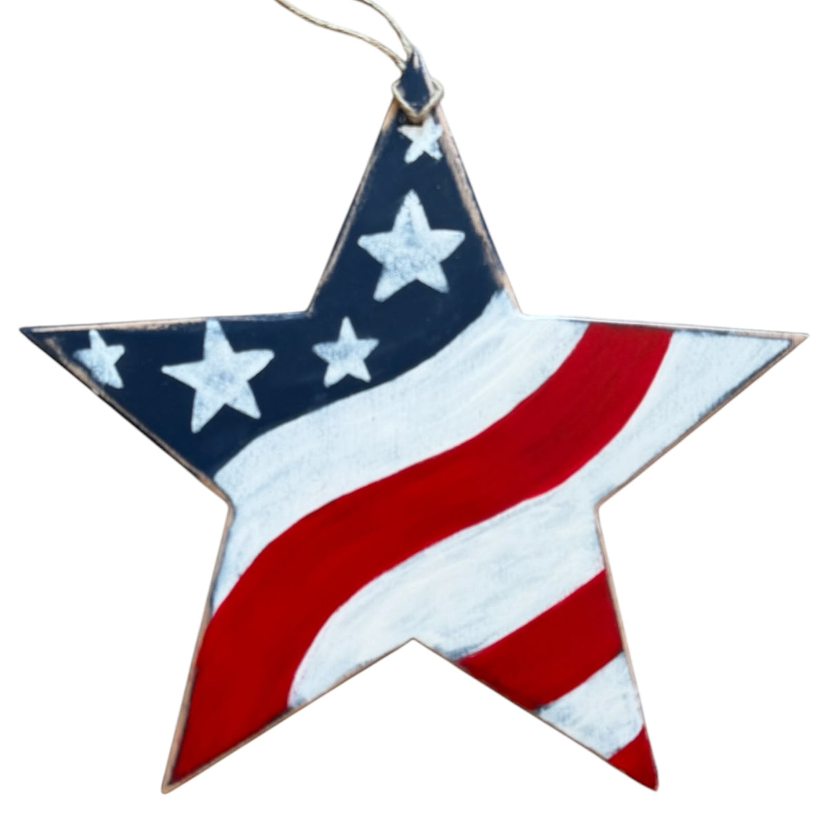 Star-shaped ornament with American flag design on a white background