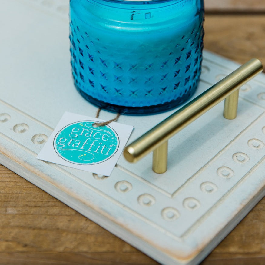engraved dots wooden tray gold handles grace graffiti