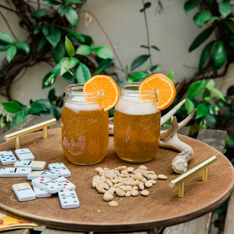 circle wooden tray gold handles grace graffiti