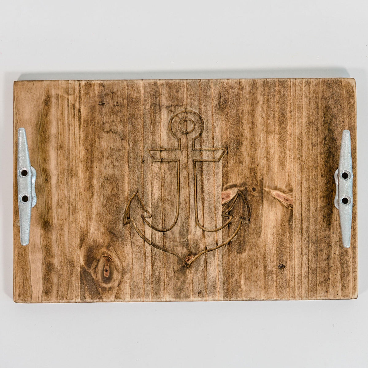 engraved anchor wooden tray with steel cleats grace graffiti