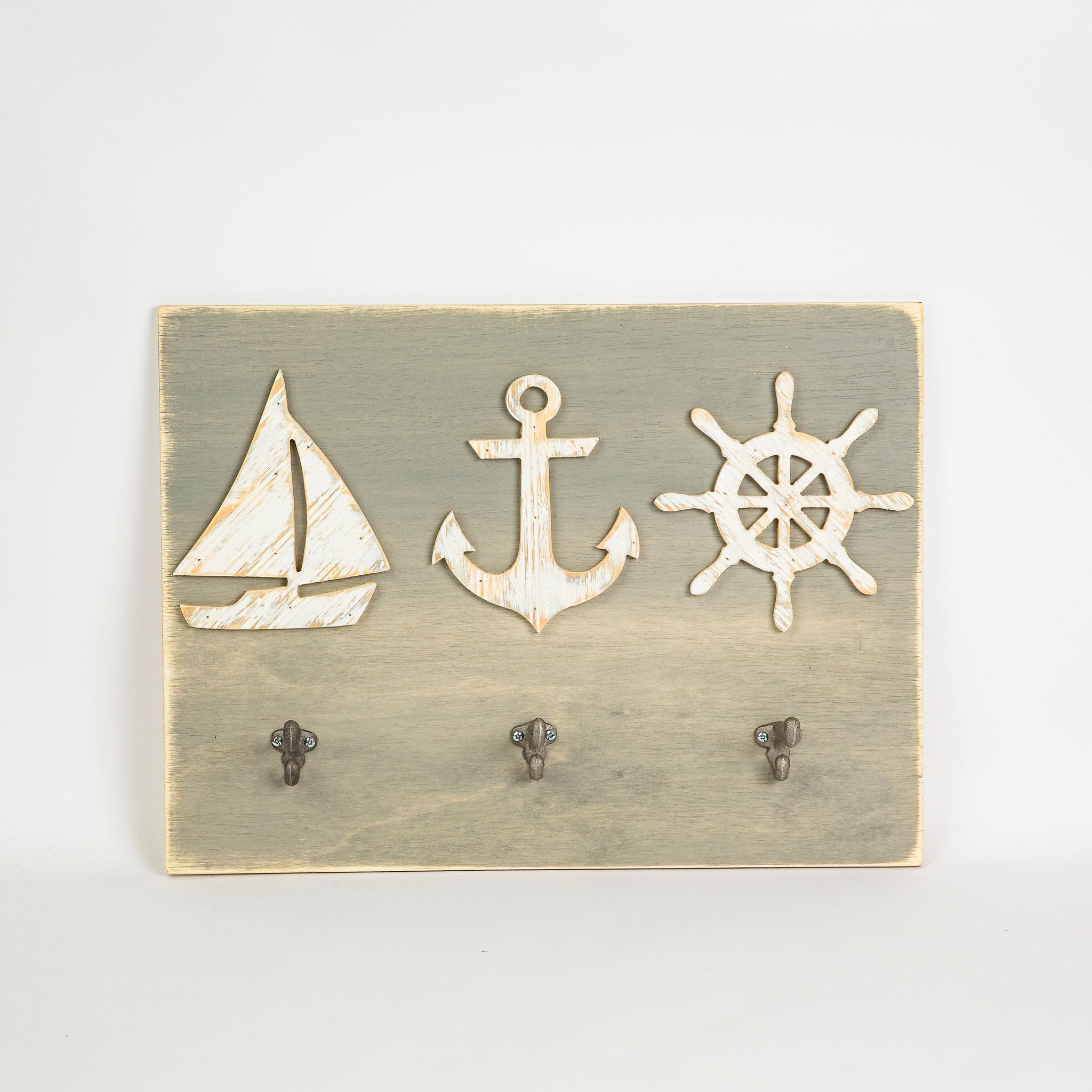 Wooden Nautical Wall Art with Hooks