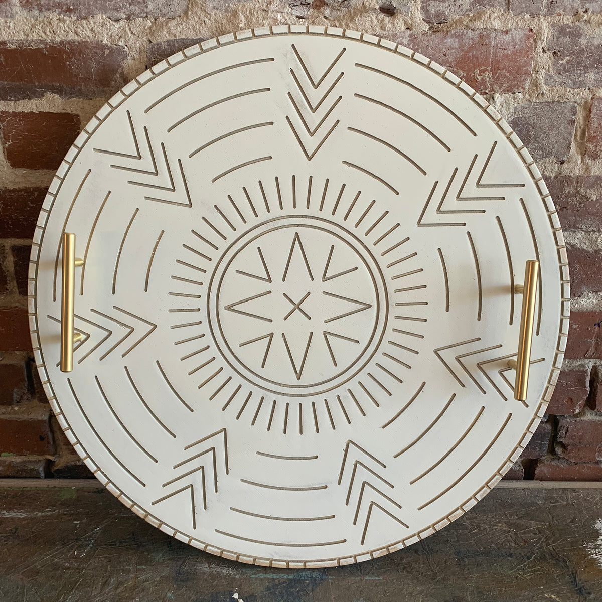 engraved tribal design wooden tray | grace graffiti