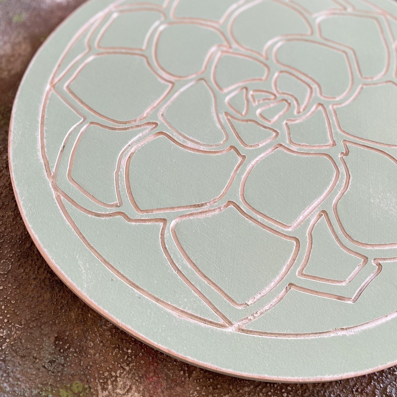 engraved succulent wooden lazy susan grace graffiti