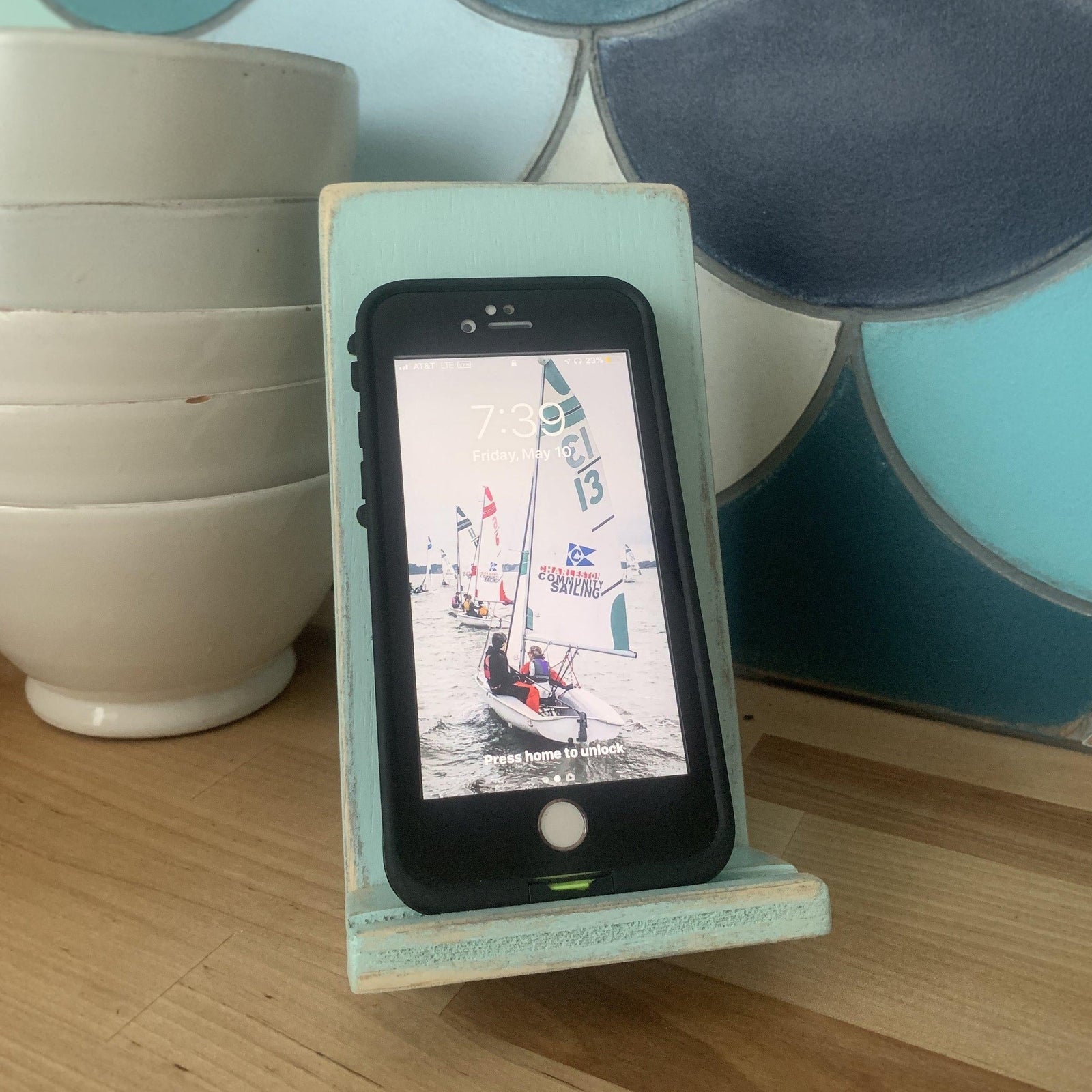 engraved wooden smart phone stand grace graffiti