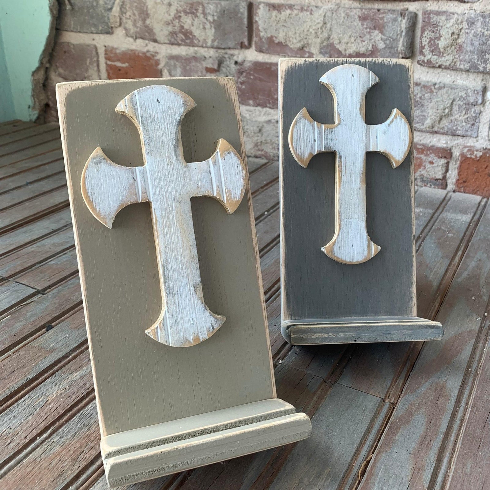 cross phone stand wooden grace graffiti