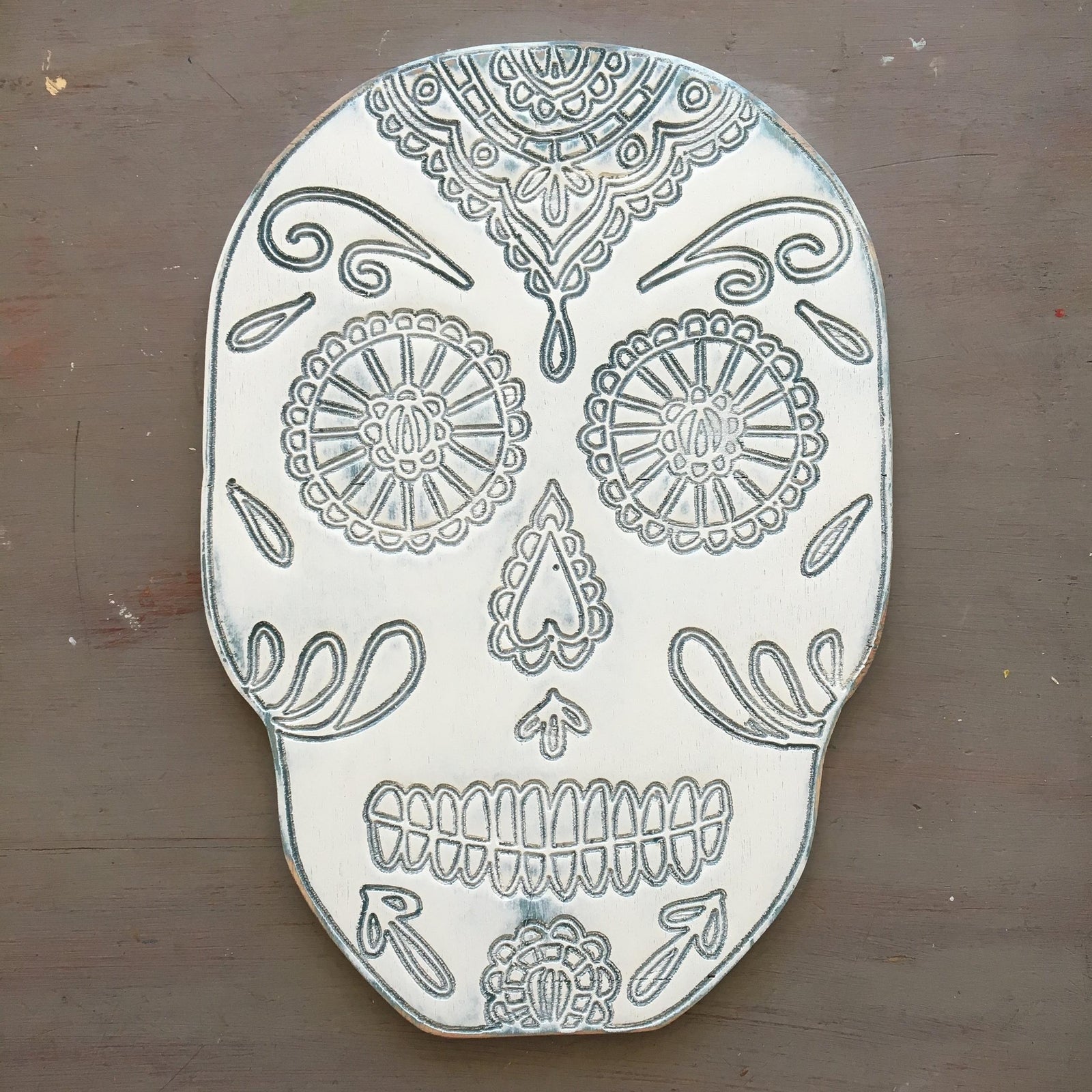 sugar skull wooden door hanger grace graffiti