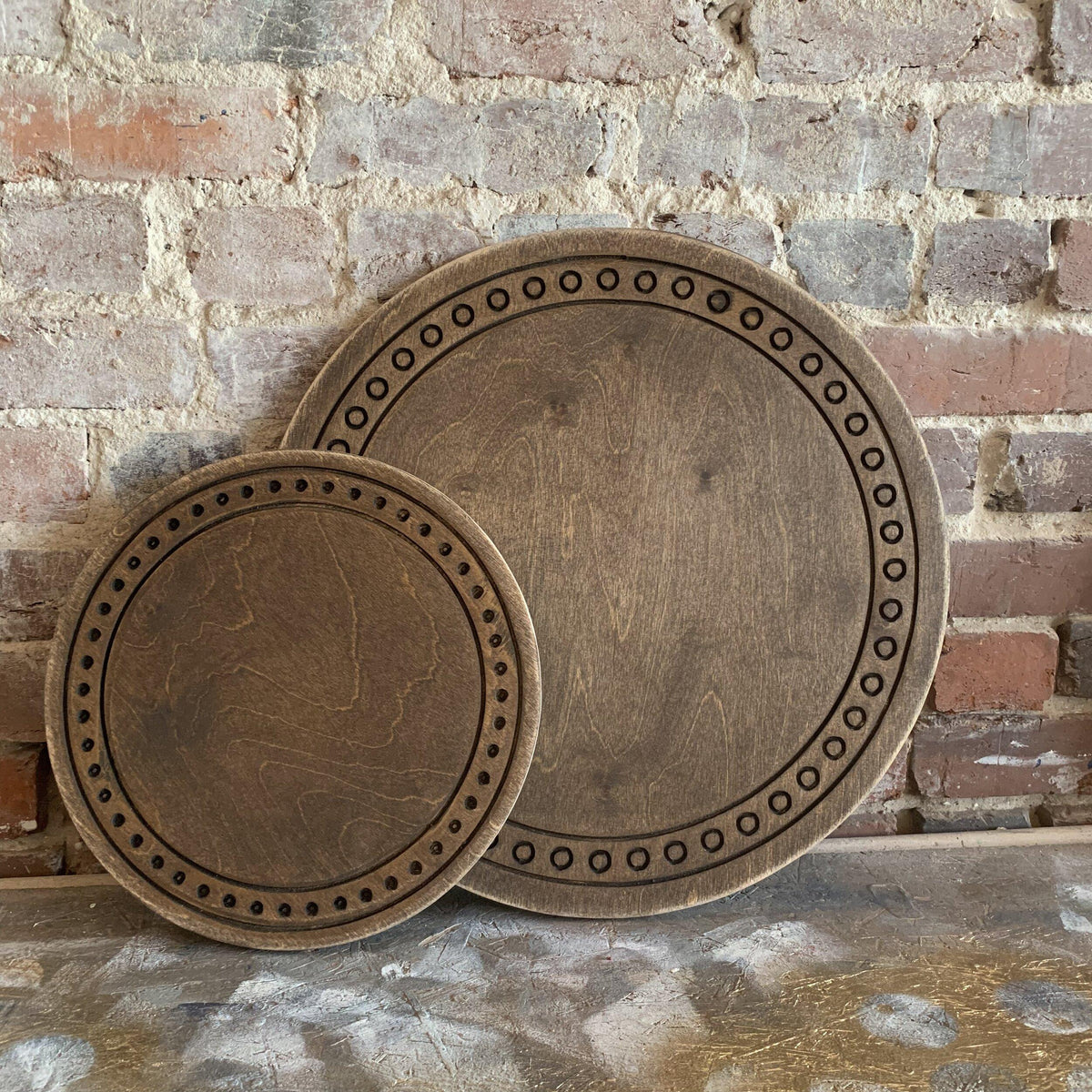 engraved dots wooden lazy susan